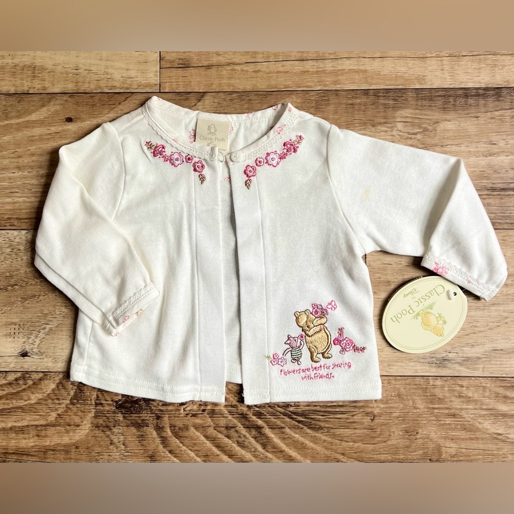 VTG Classic Pooh 6 Months Girls Embroidered Cardigan Winnie the Pooh Y2k READ